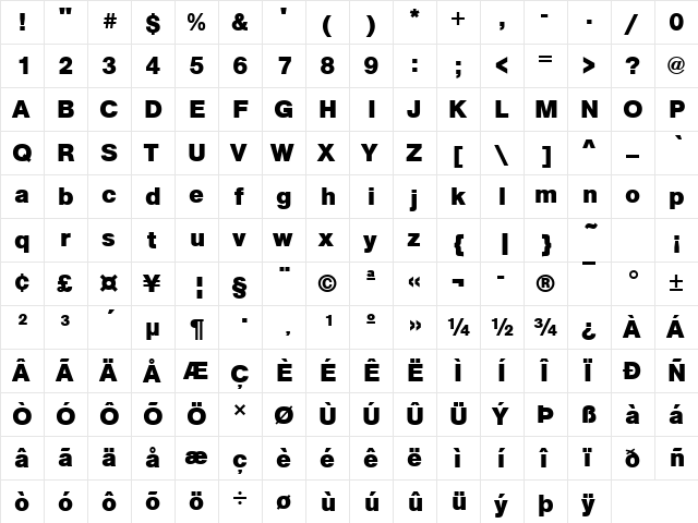 URWAccidaliaBucT Bold  glyph index