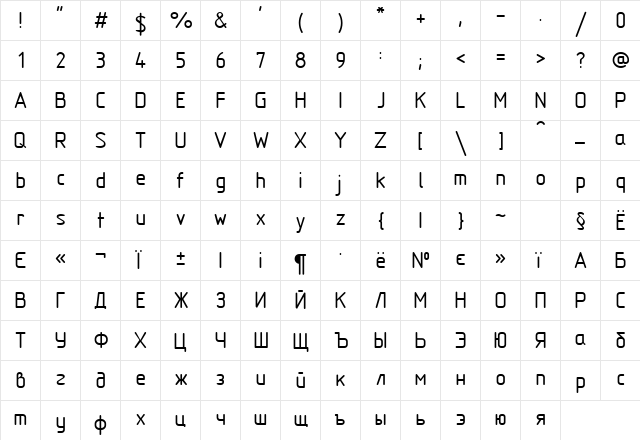 GOST type B Regular  glyph index