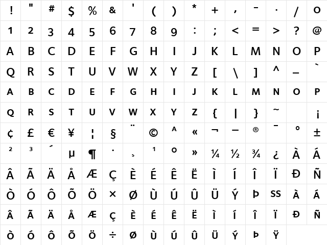 FoundrySterling-DemiExpert Regular  glyph index