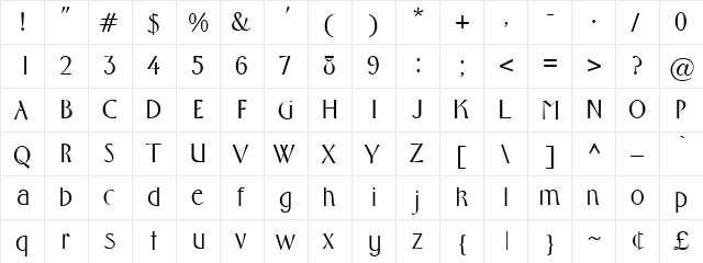 Kaiser Normal  glyph index