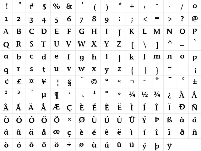 Stone Inf Sem OS ITC TT Semi  glyph index