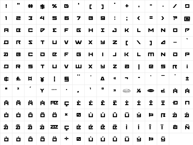 Navy Cadet Regular  glyph index