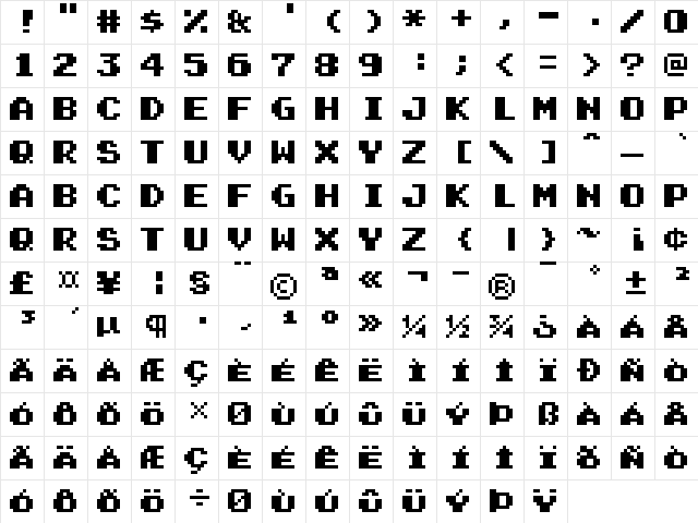 Super Mario Bros. 2 Regular  glyph index