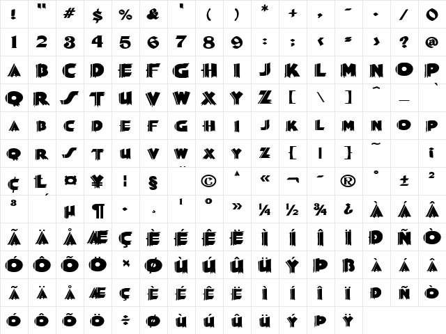 PosterExtended Normal  glyph index