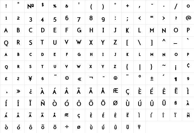 Mercury SmallCaps Bold  glyph index