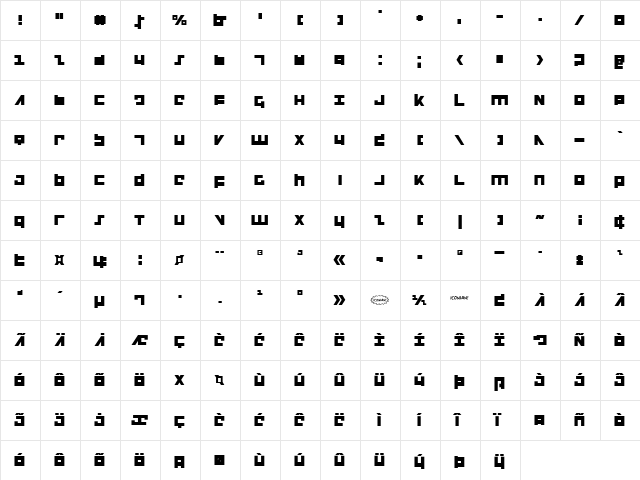 Flight Corps Regular  glyph index