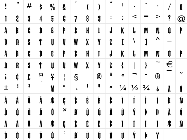 IronworkWide Normal  glyph index