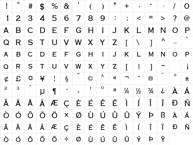 Metalcut Regular  glyph index