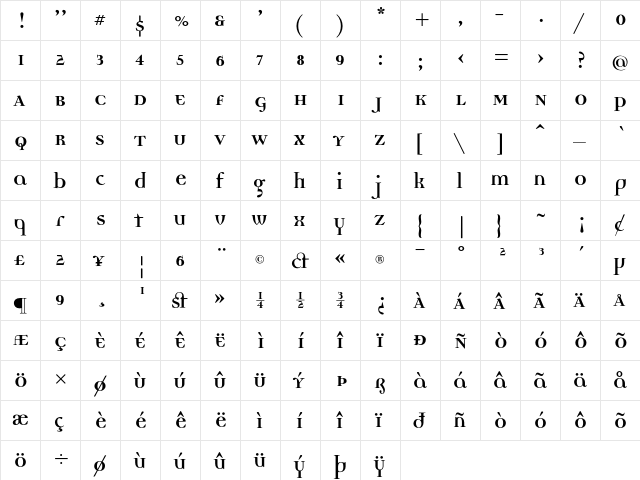 DemocraticaBoldLining Medium  glyph index