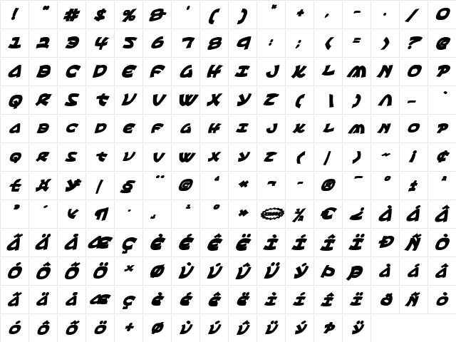 Ephesian CondBoldItal CondBoldItal  glyph index