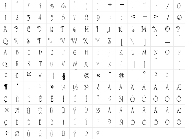 A&S Sarsaparilla Alt. Ornate Regular  glyph index