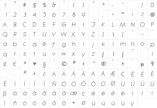 Litera-Serial-Light RegularItalic  glyph index