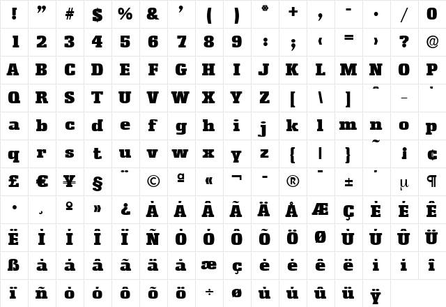 JasonBecker-Black Regular  glyph index