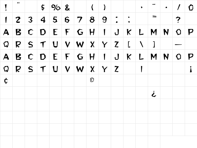 Jim Dandy 11 Regular  glyph index