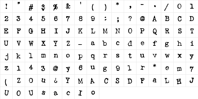 TypoWriter Regular  glyph index