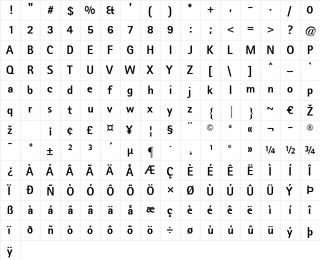Agfa Rotis Sans Serif ExBd Regular  glyph index