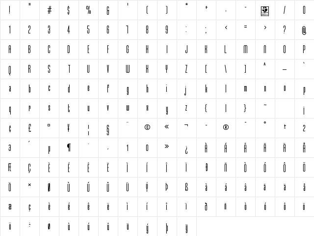 Typo-Longest Demo Regular  glyph index