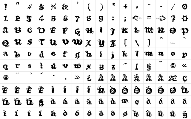 Cavolfiore Regular  glyph index