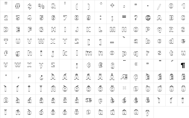 AntiqueOliTBolOu1 Regular  glyph index