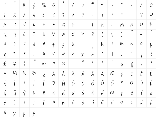 ElektrixLightLining Regular  glyph index