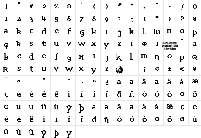 UpbeatDemi Regular  glyph index