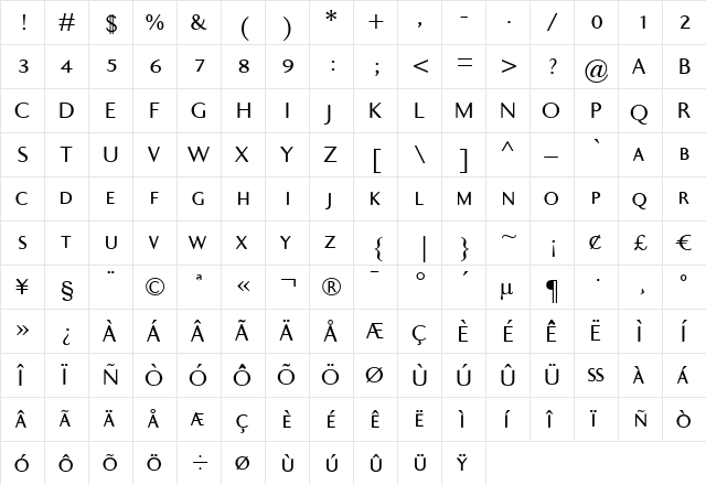 Ela Sans Plain Caps Regular  glyph index