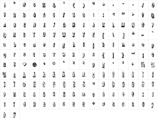 Flyswim Regular  glyph index