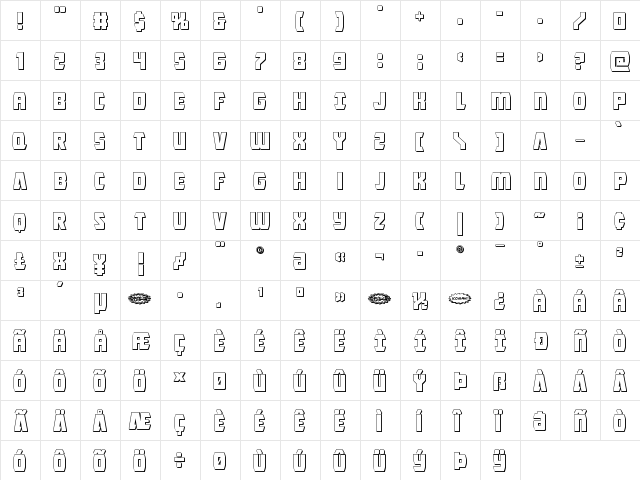Intergalactic 3D Regular  glyph index