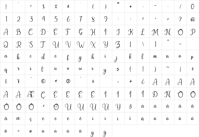 hello dove Regular  glyph index