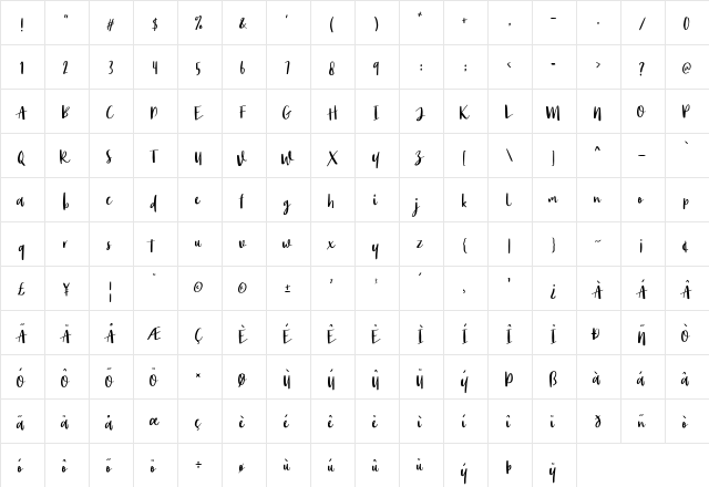 Monday Bay Regular  glyph index