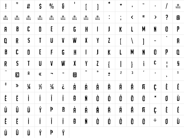 URGH TYPE PERSONAL USE Regular  glyph index