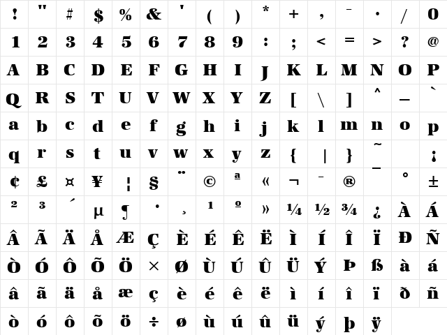 URWAntiquaTUltBol Regular  glyph index