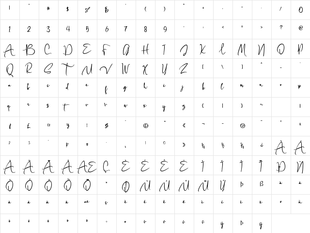 Mikhaella Regular  glyph index