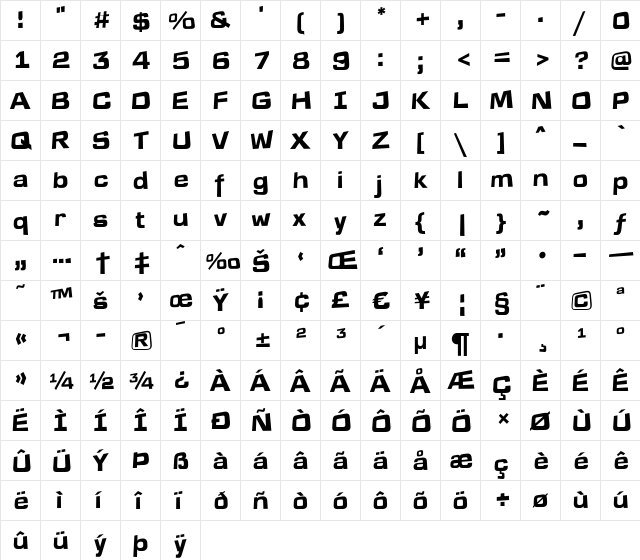 a_LineaSans3Drtt Bold  glyph index