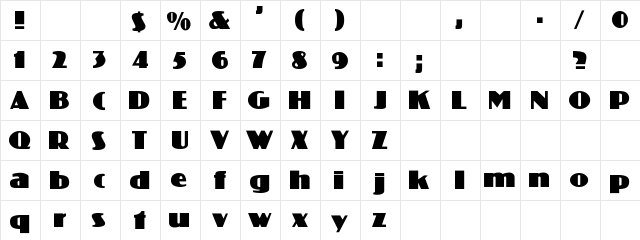 Coliseo Regular  glyph index