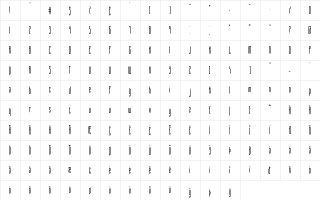 Slender BRK Normal  glyph index
