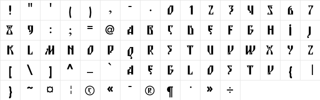 Blagovest-Six Regular  glyph index