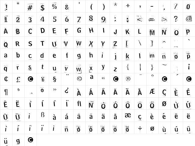 Hoosker Regular  glyph index