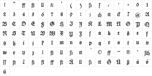 Deutsche Zierschrift Regular  glyph index
