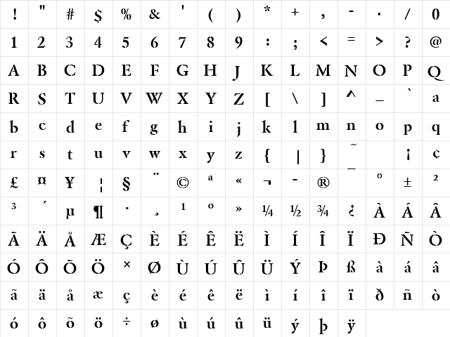 URWGaramondSteDDem Regular  glyph index