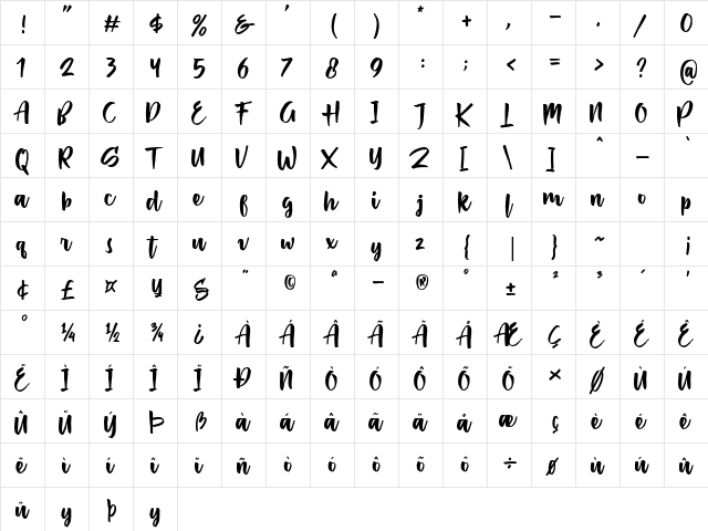 Passifille Regular  glyph index