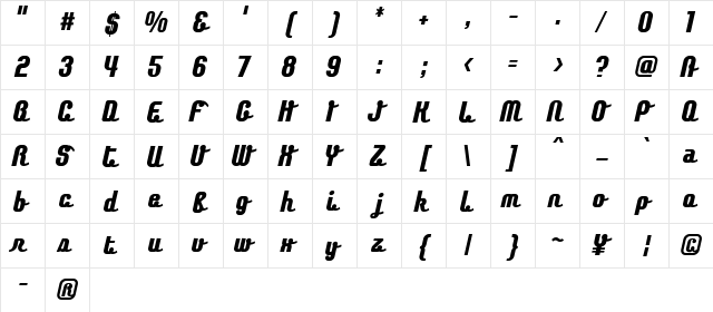 Chainexbold Regular  glyph index