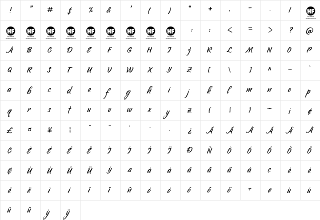 Youth Touch DEMO Regular  glyph index