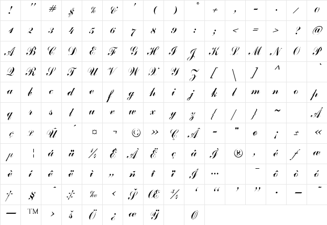 CLARION Regular  glyph index