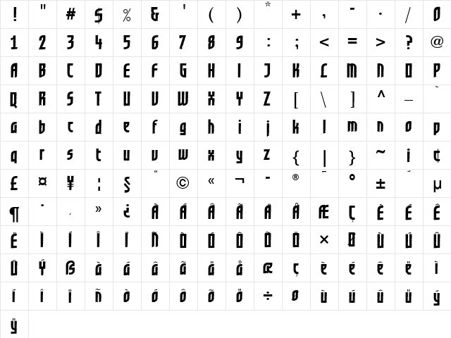 GrafiloneLL Bold Regular  glyph index