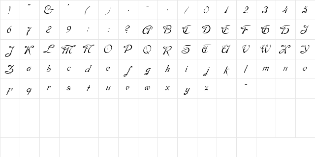 DreamBoatSSK Regular  glyph index