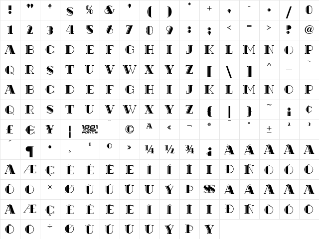 Rialto NF Regular  glyph index