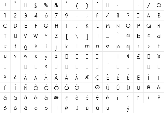 Odessa LET Plain  glyph index