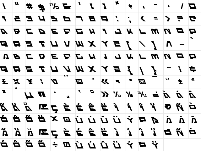 Trajia Leftalic Leftalic  glyph index
