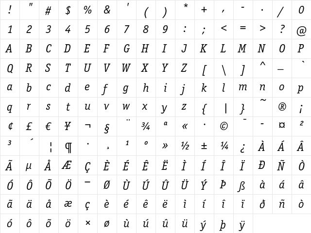 Officina Serif ITC Book Italic  glyph index